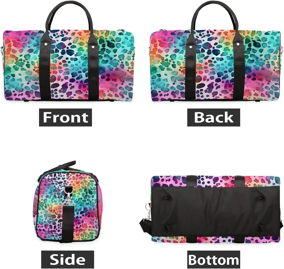 Color Leopard Skin Printed Travel Duffel Bag for Women Men Waterproof Foldable Overnight Weekender Bag Large Capacity Sports Gym Bag
