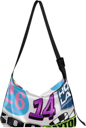 Color Racing Labels Unisex Sling Purse Crossbody Leather Womens Shoulder Tote Bag Sport Sling Bag