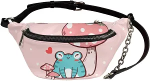 Coloranimal Vintage Cottagecore Animal Frog Mushroom Love Heart Leather Waist Pack Workout Fanny Packs for Running Hiking Travel Workout Gym Crossbody Sports Hip Bum Packs Waist Bags Handbag