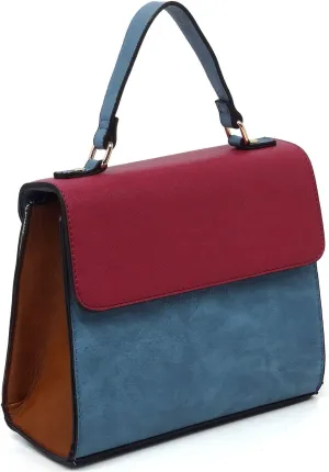 Colorblock Flap Top Handle Satchel Bag Crossbody Bag for Women Purse