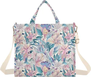 Colored Tropical Foliage Tote Bag Large Capacity for Women Handbag Corduroy Crossbody Shoulder Bag