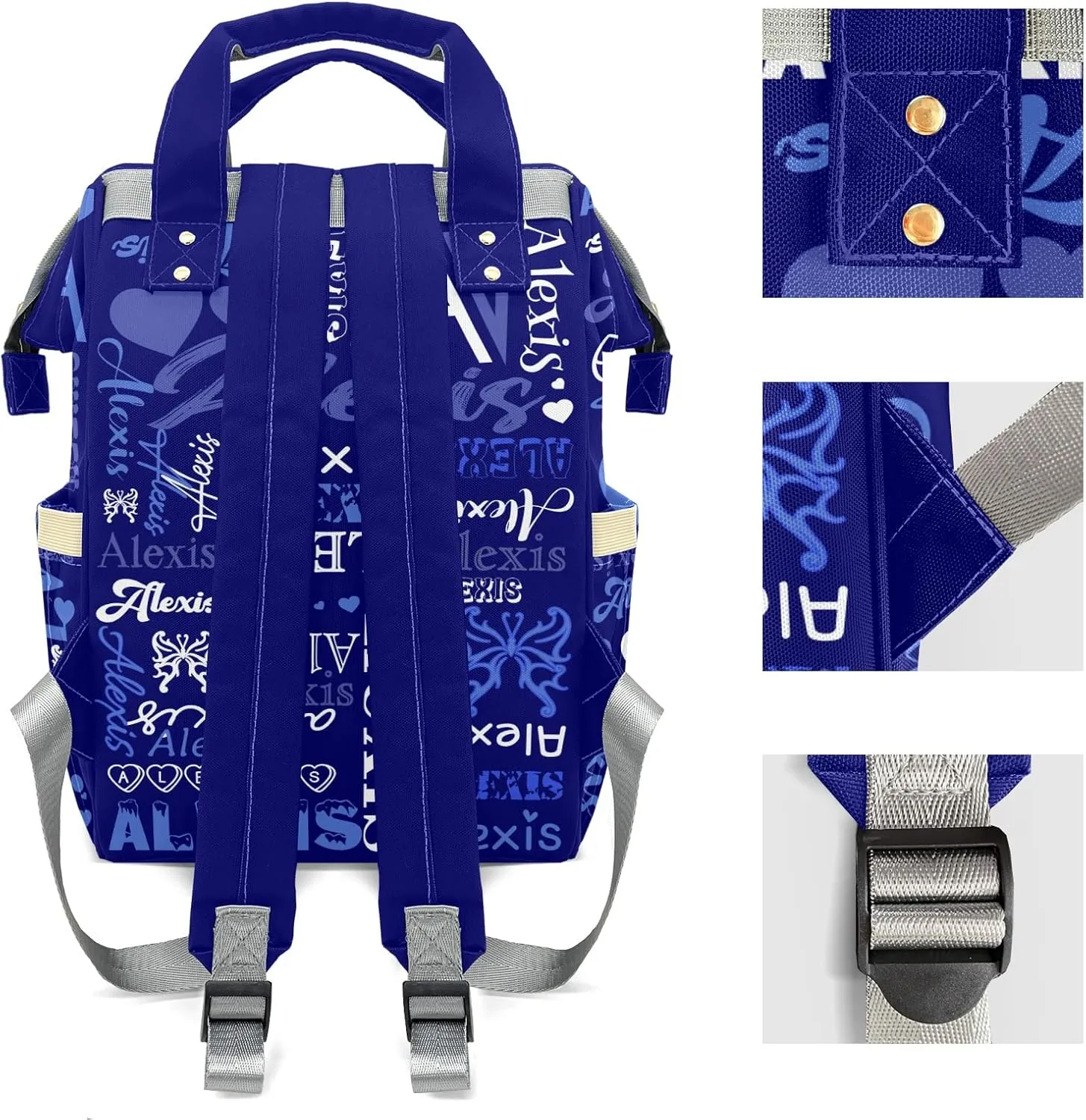 Colorful Blue Diaper Bag Custom with Text Tote Bag Personalized Present Mummy Backpack