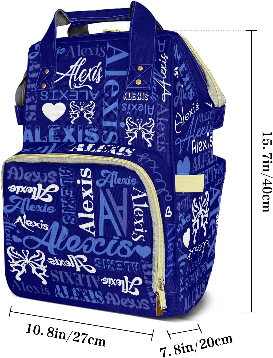 Colorful Blue Diaper Bag Custom with Text Tote Bag Personalized Present Mummy Backpack