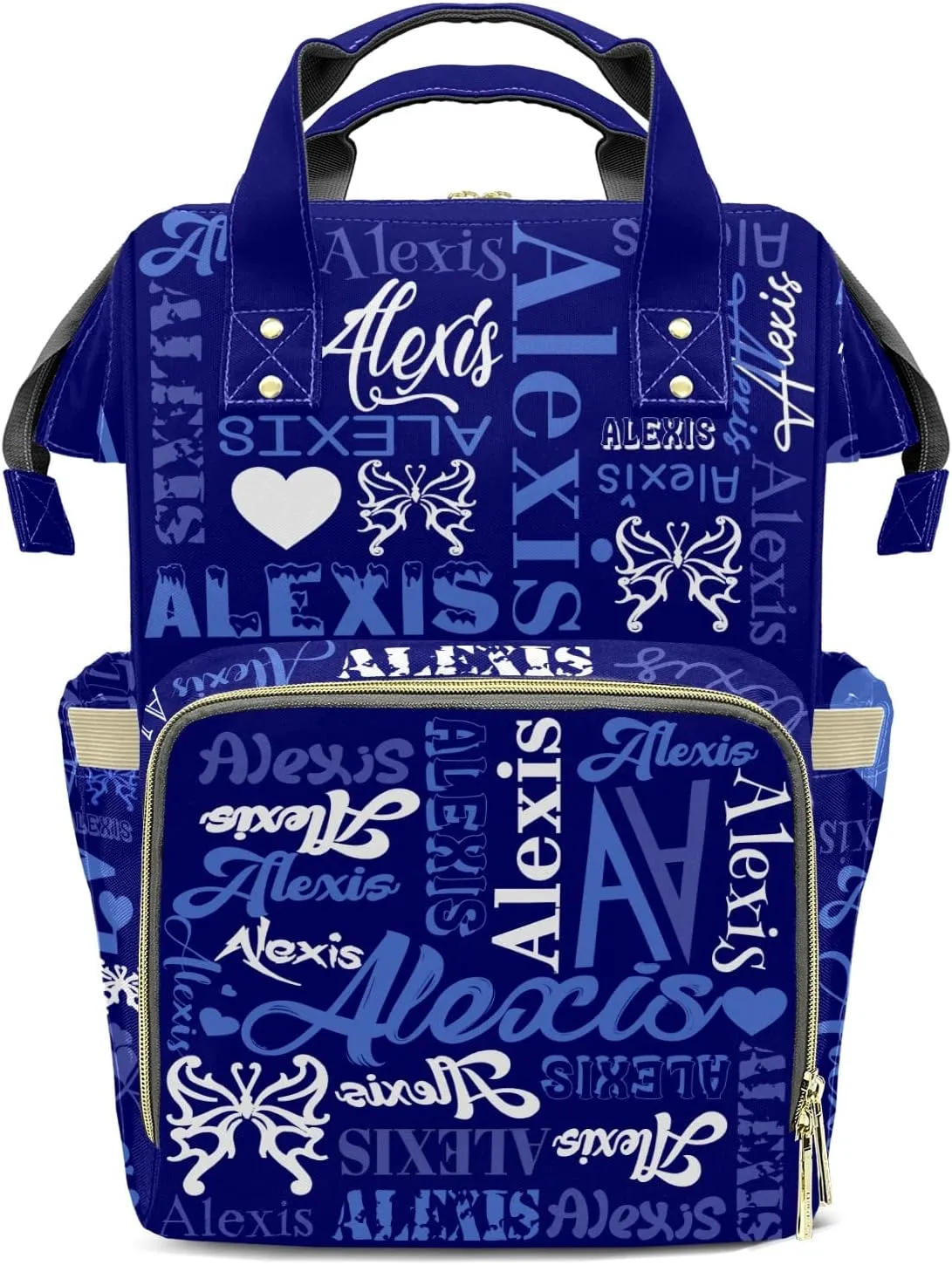 Colorful Blue Diaper Bag Custom with Text Tote Bag Personalized Present Mummy Backpack