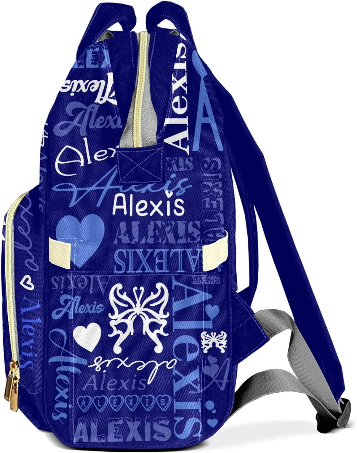 Colorful Blue Diaper Bag Custom with Text Tote Bag Personalized Present Mummy Backpack