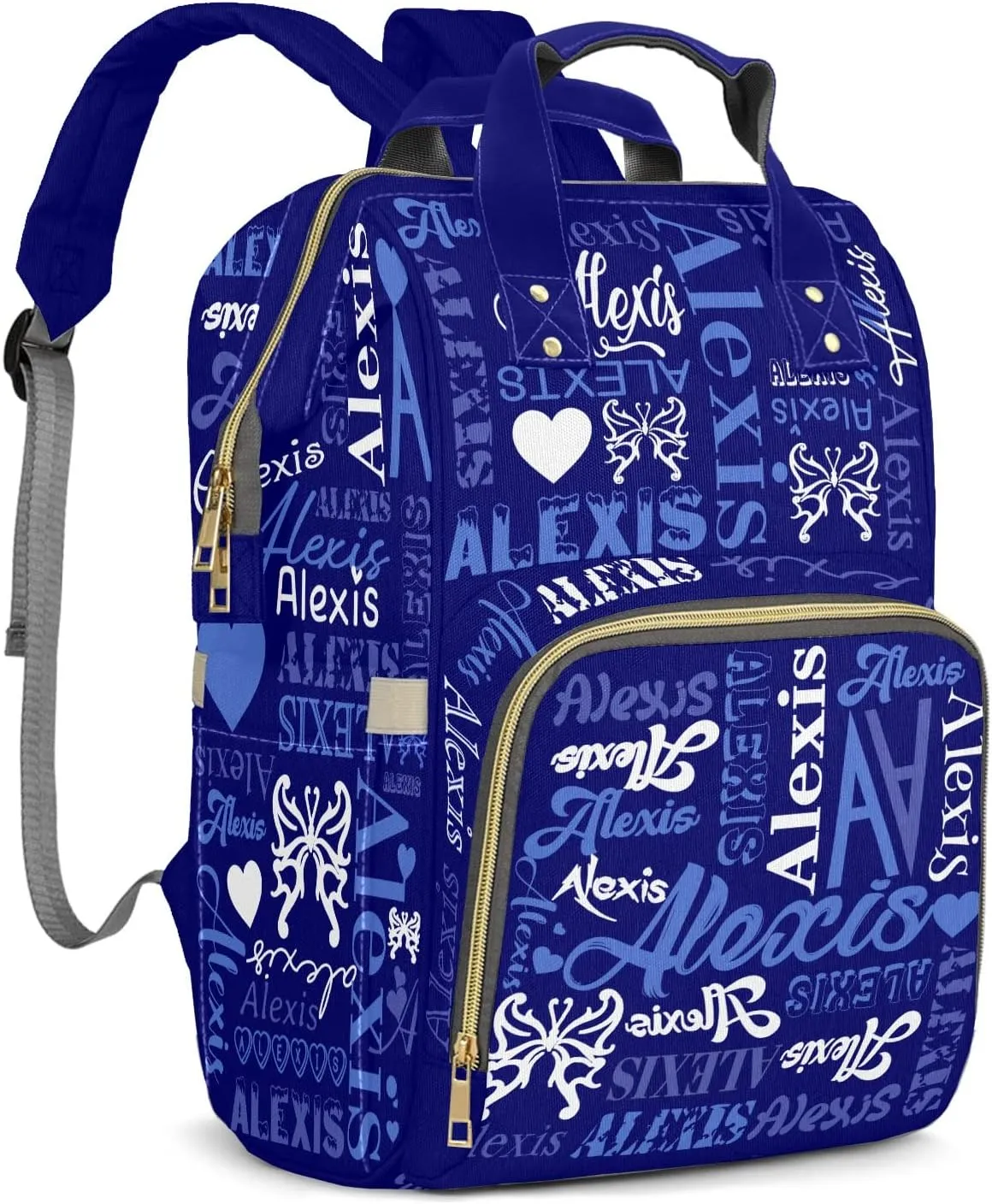 Colorful Blue Diaper Bag Custom with Text Tote Bag Personalized Present Mummy Backpack