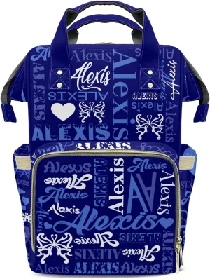 Colorful Blue Diaper Bag Custom with Text Tote Bag Personalized Present Mummy Backpack