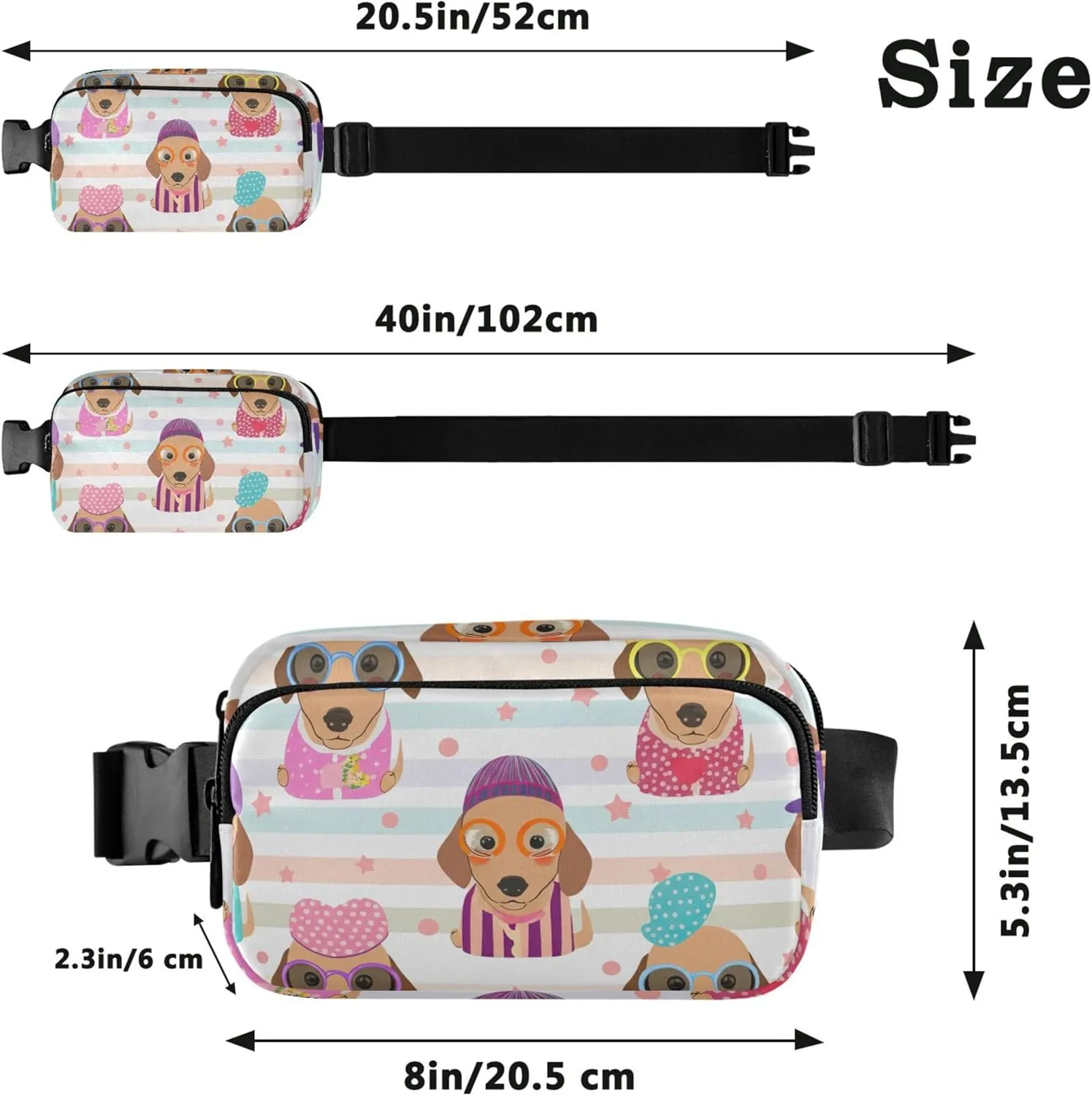 Colorful Cute Dachshund Dogs Fanny Packs for Women Hip Bag Belt Purse Waterproof Funky Cross Body Waist Pack