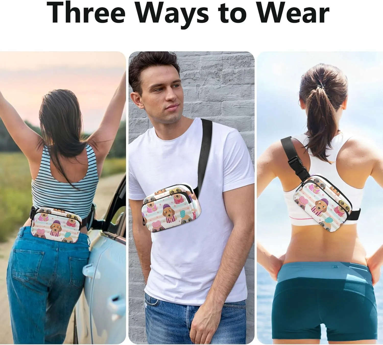 Colorful Cute Dachshund Dogs Fanny Packs for Women Hip Bag Belt Purse Waterproof Funky Cross Body Waist Pack