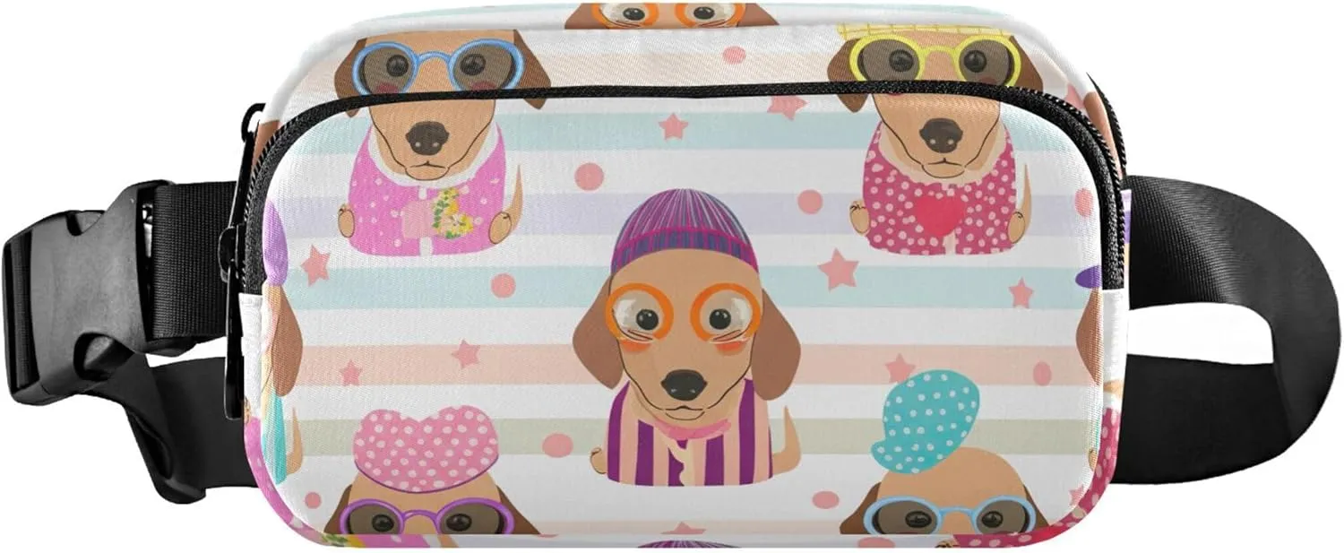 Colorful Cute Dachshund Dogs Fanny Packs for Women Hip Bag Belt Purse Waterproof Funky Cross Body Waist Pack