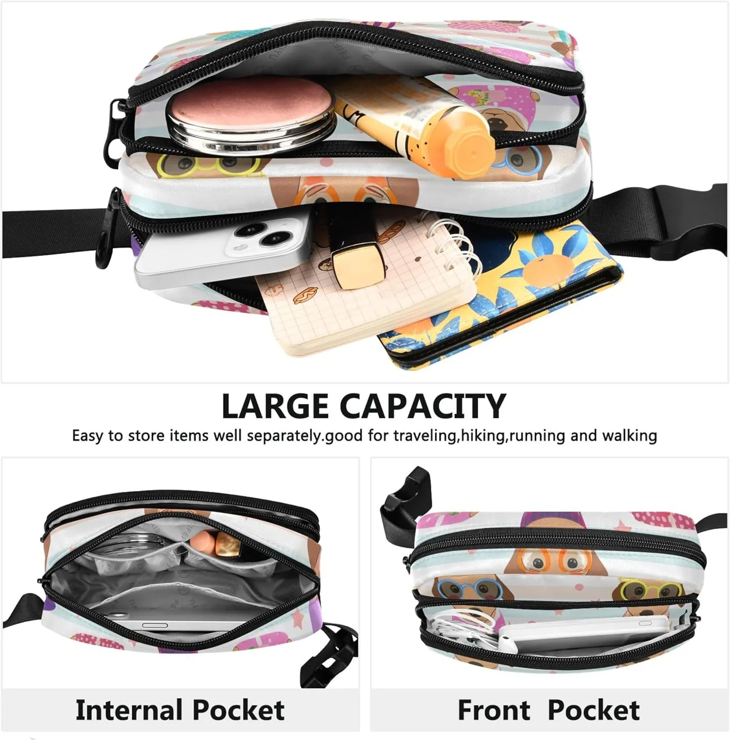 Colorful Cute Dachshund Dogs Fanny Packs for Women Hip Bag Belt Purse Waterproof Funky Cross Body Waist Pack