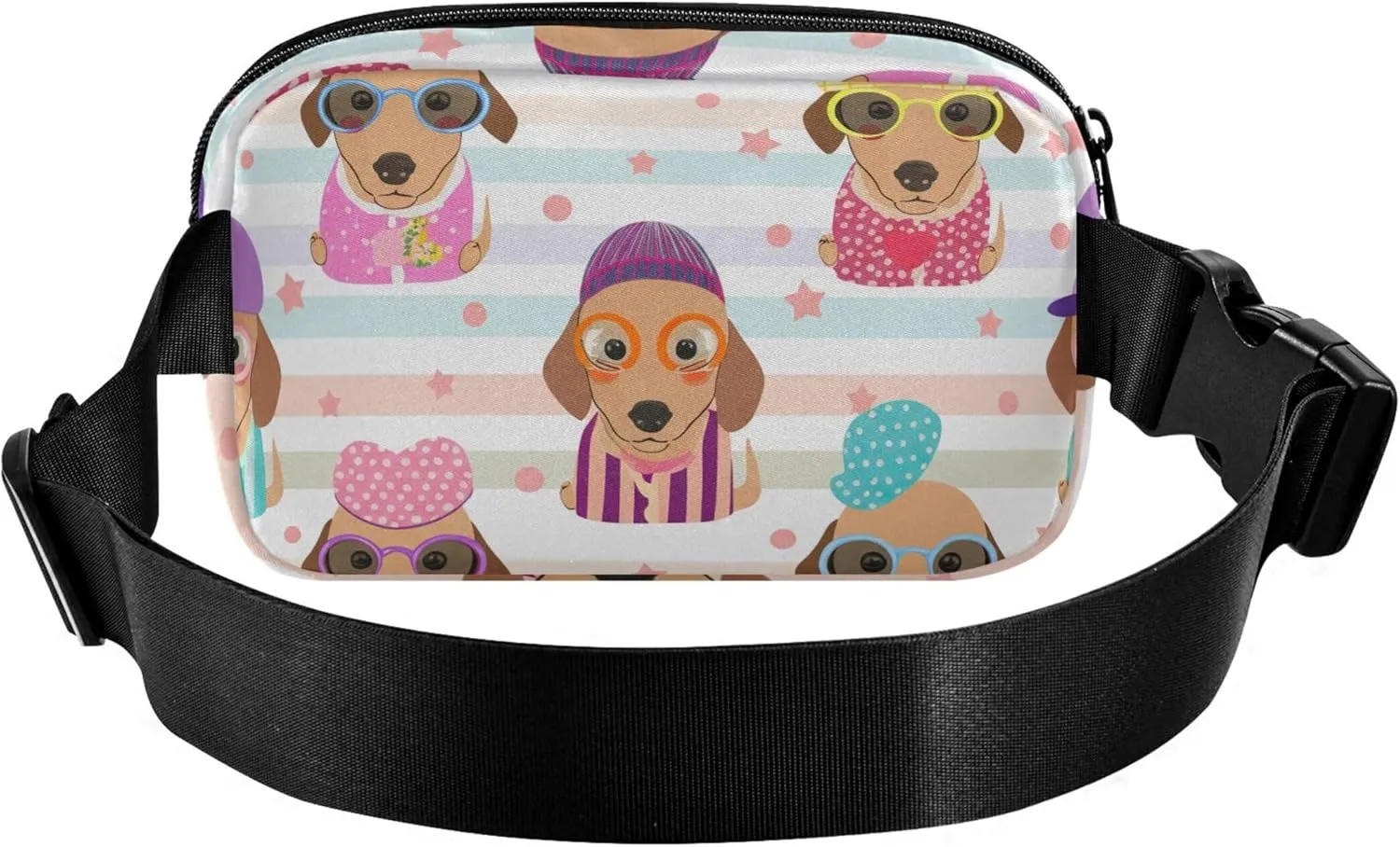 Colorful Cute Dachshund Dogs Fanny Packs for Women Hip Bag Belt Purse Waterproof Funky Cross Body Waist Pack