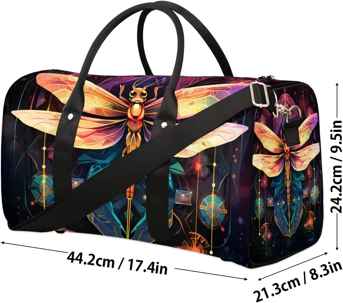 Colorful Dragonfly Travel Duffel Bag for Women Men Waterproof Foldable Overnight Weekender Bag Large Capacity Sports Gym Bag