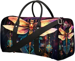 Colorful Dragonfly Travel Duffel Bag for Women Men Waterproof Foldable Overnight Weekender Bag Large Capacity Sports Gym Bag