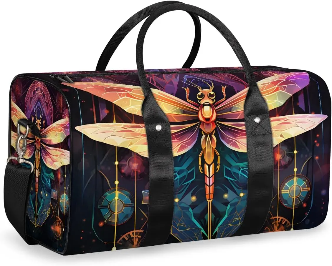Colorful Dragonfly Travel Duffel Bag for Women Men Waterproof Foldable Overnight Weekender Bag Large Capacity Sports Gym Bag