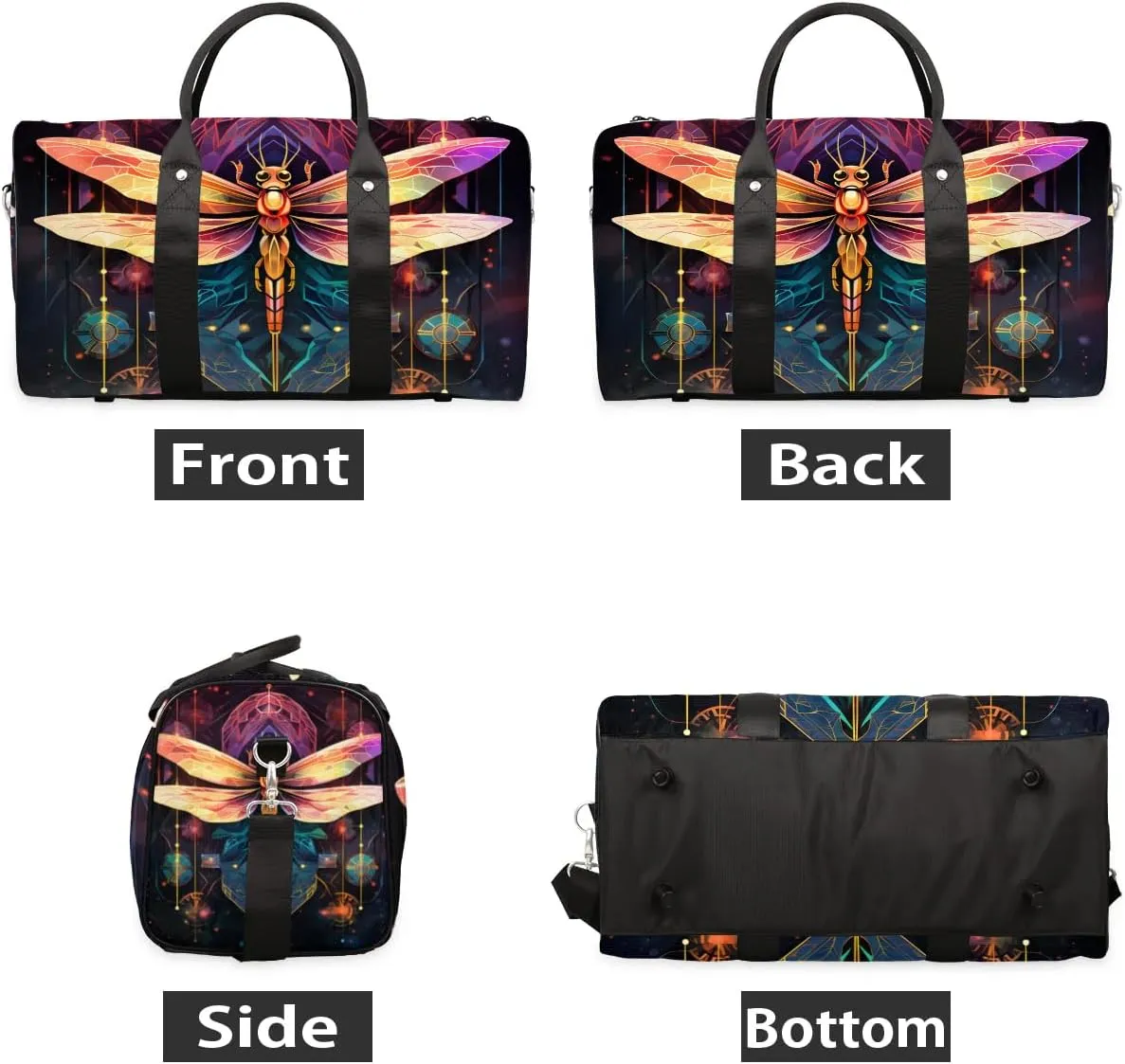 Colorful Dragonfly Travel Duffel Bag for Women Men Waterproof Foldable Overnight Weekender Bag Large Capacity Sports Gym Bag
