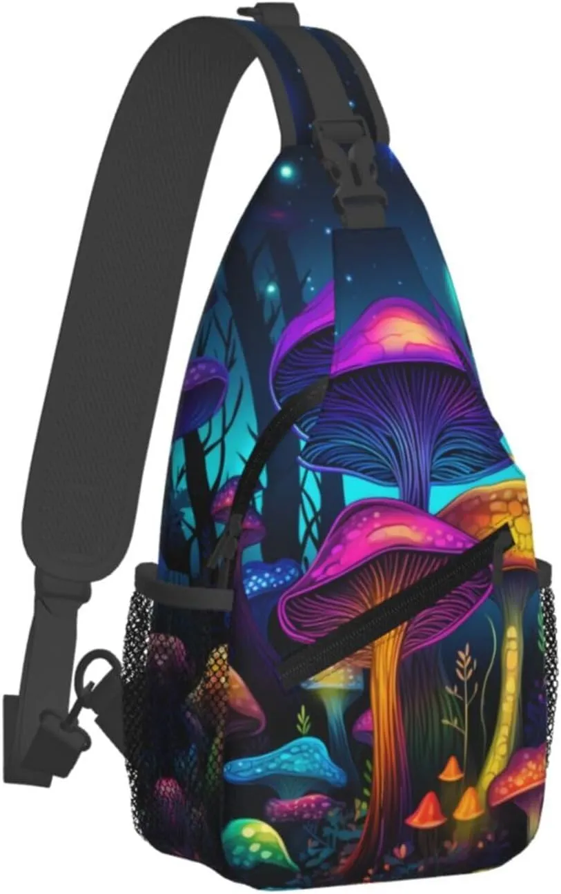 Colorful Mushroom Pattern Outdoor Crossbody Shoulder Bag For Unisex Young Adult Hiking Bicycling