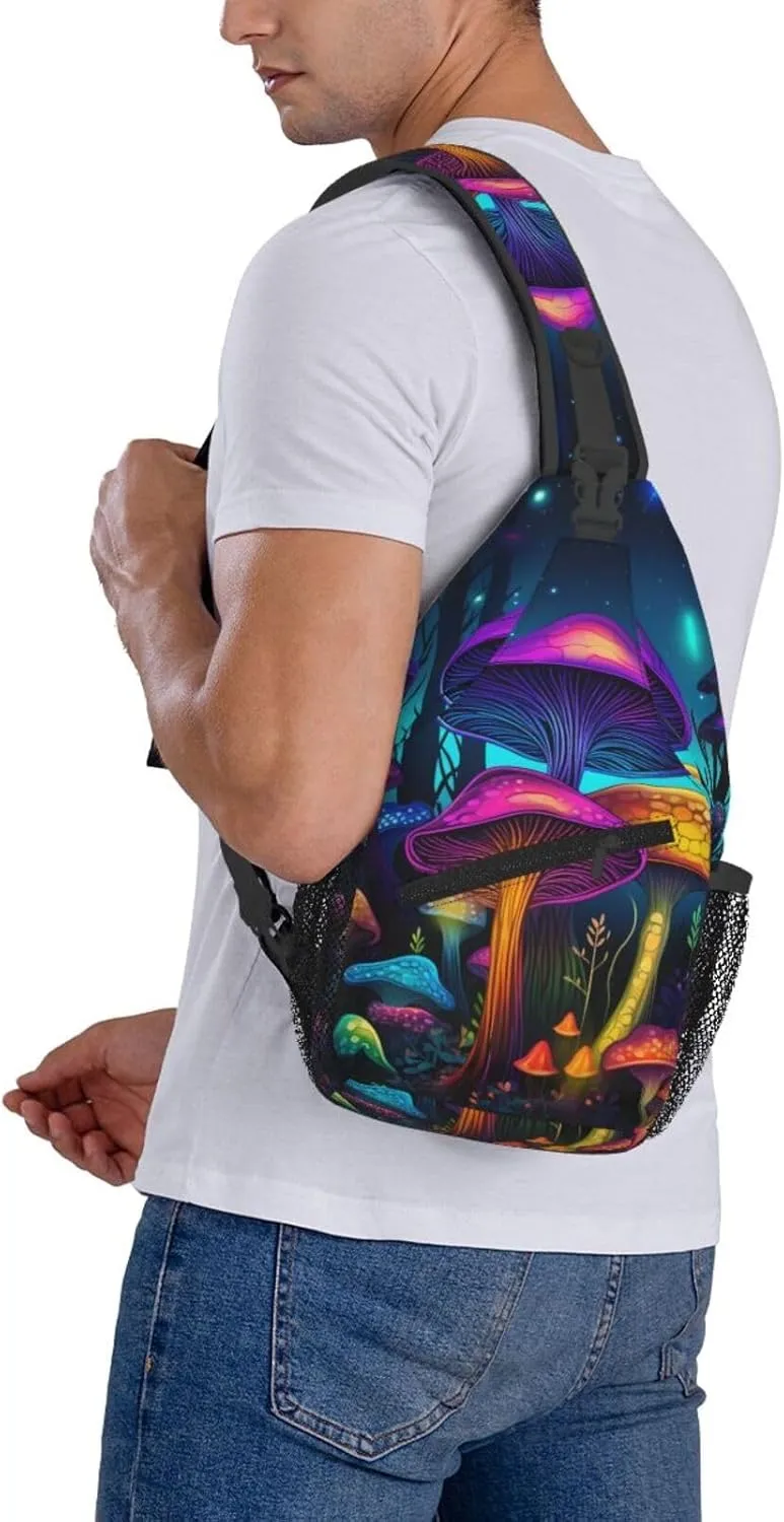 Colorful Mushroom Pattern Outdoor Crossbody Shoulder Bag For Unisex Young Adult Hiking Bicycling