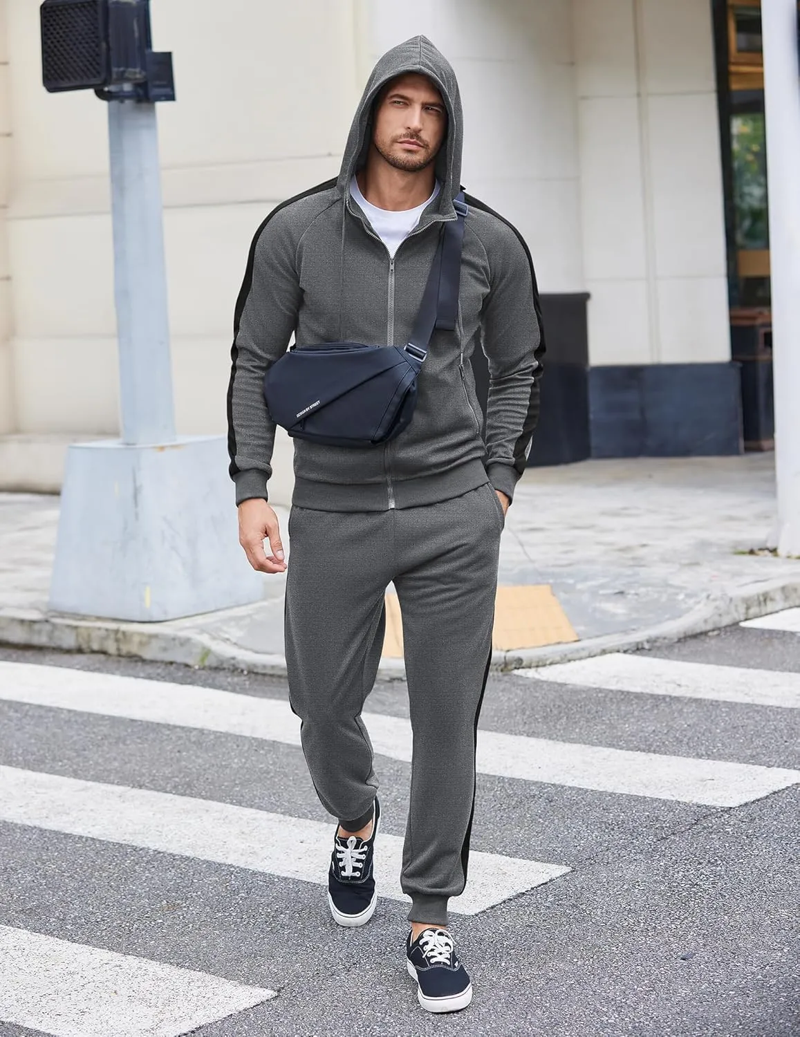COOFANDY Tracksuit Mens with Zipper Pockets Full Zip Hoodie Sweatsuit 2 Pieces Running Jogging Sports Casual Sweat Suits