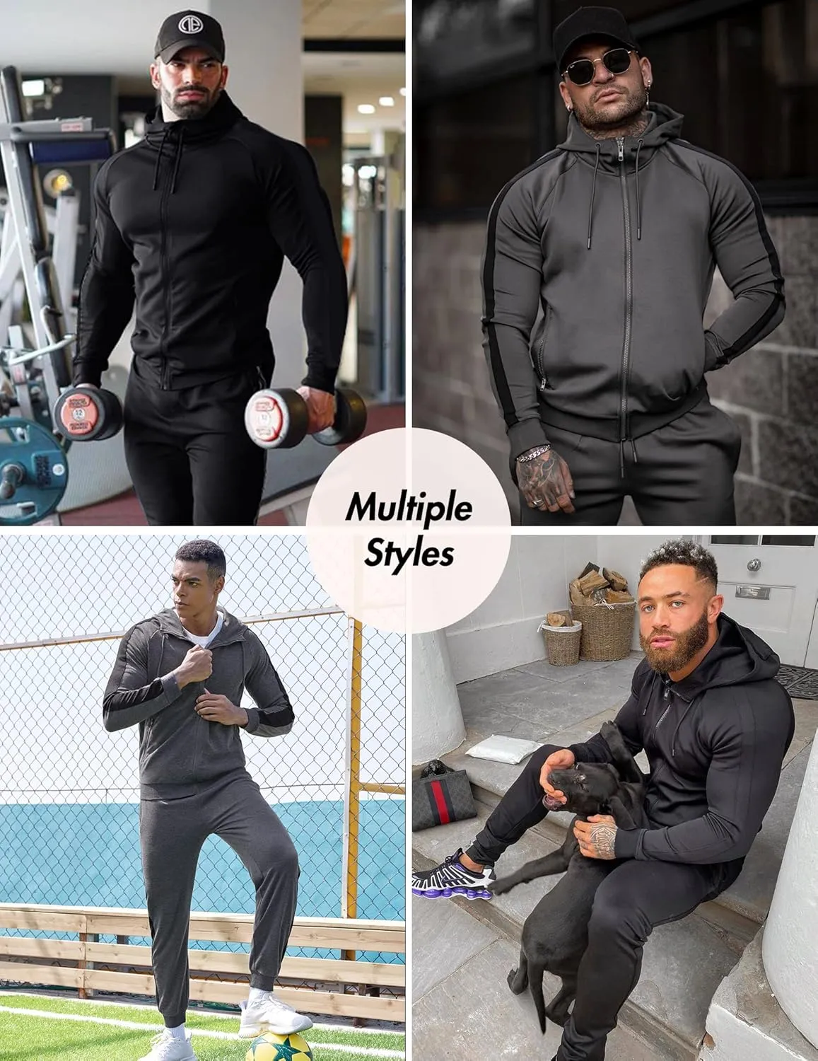 COOFANDY Tracksuit Mens with Zipper Pockets Full Zip Hoodie Sweatsuit 2 Pieces Running Jogging Sports Casual Sweat Suits