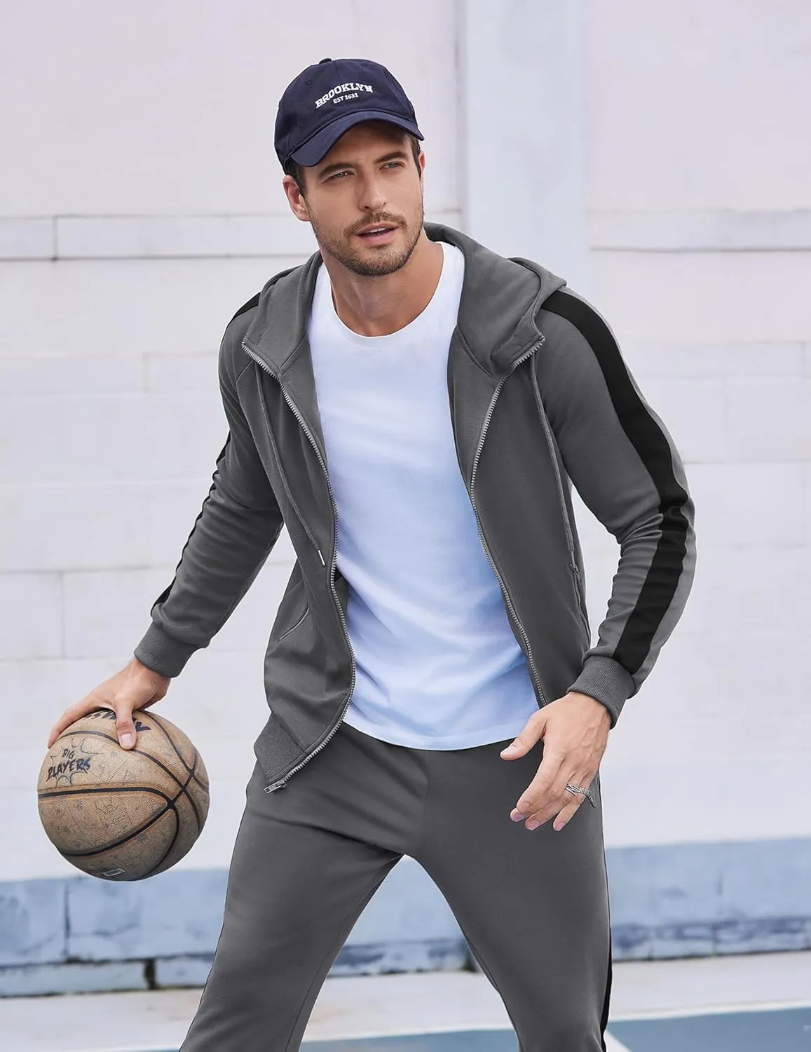 COOFANDY Tracksuit Mens with Zipper Pockets Full Zip Hoodie Sweatsuit 2 Pieces Running Jogging Sports Casual Sweat Suits