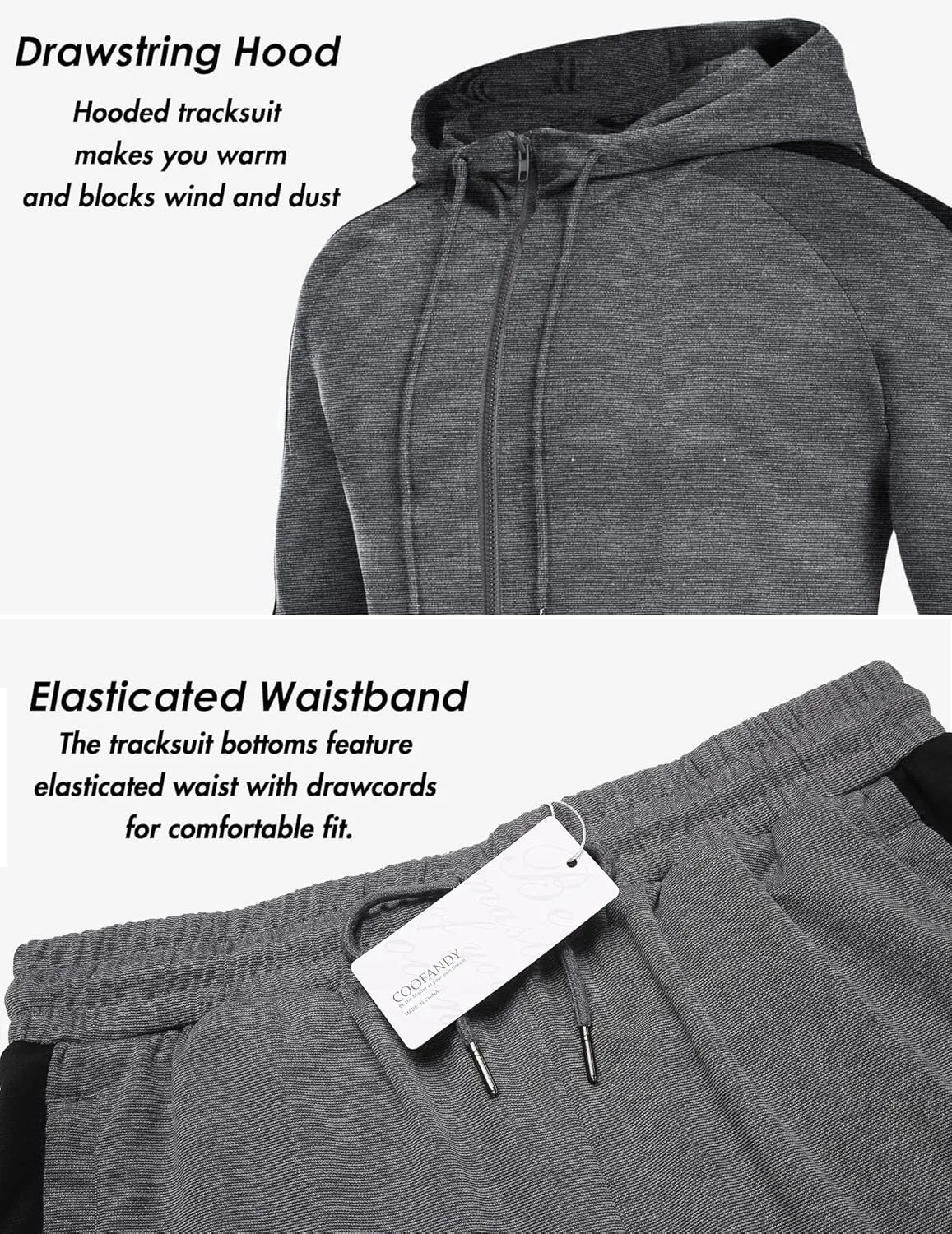 COOFANDY Tracksuit Mens with Zipper Pockets Full Zip Hoodie Sweatsuit 2 Pieces Running Jogging Sports Casual Sweat Suits