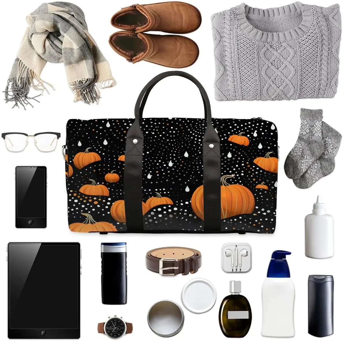 Cool Pumpkin Travel Duffel Bag for Women Men Waterproof Foldable Overnight Weekender Bag Large Capacity Sports Gym Bag