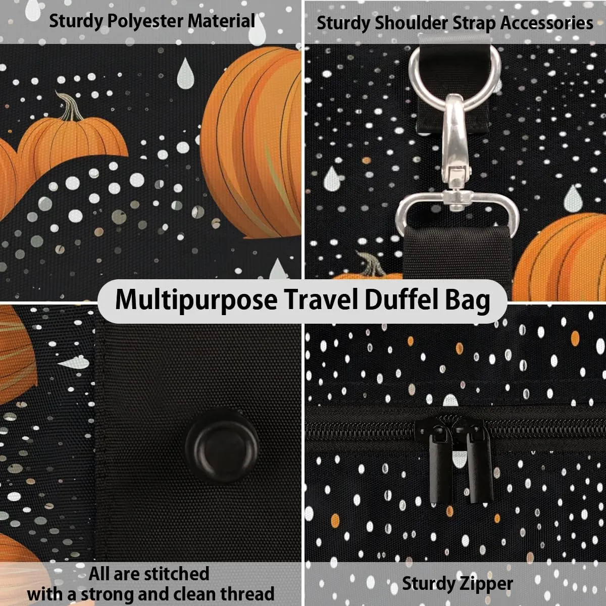 Cool Pumpkin Travel Duffel Bag for Women Men Waterproof Foldable Overnight Weekender Bag Large Capacity Sports Gym Bag