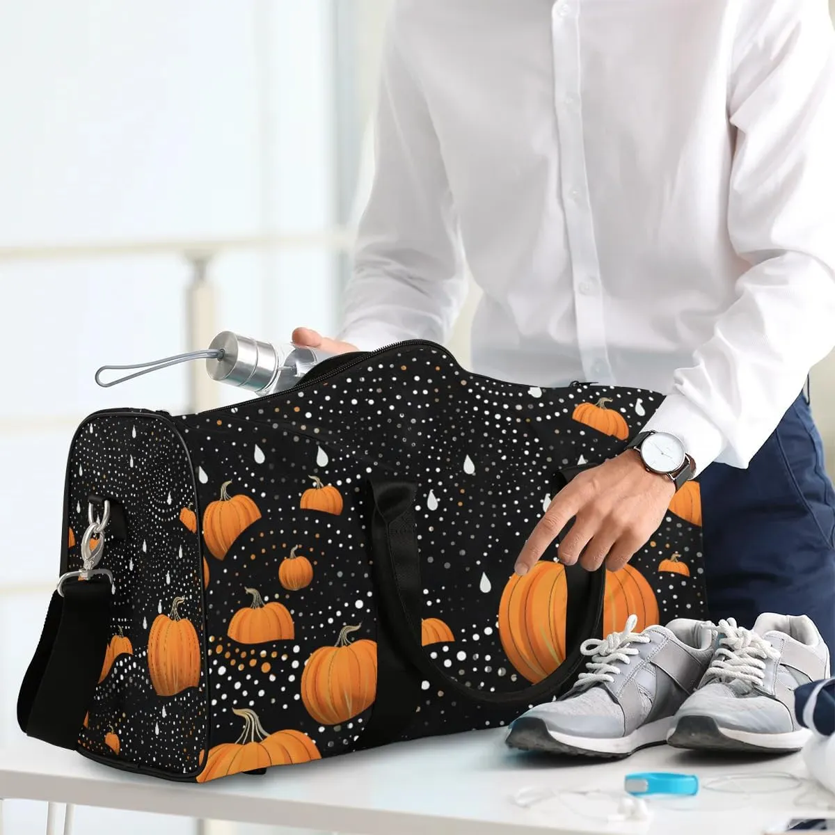 Cool Pumpkin Travel Duffel Bag for Women Men Waterproof Foldable Overnight Weekender Bag Large Capacity Sports Gym Bag