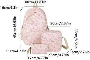 Coquette Bow Backpack - Cute Kawaii Backpack Set Aesthetic Daypack Bow Rucksack (A01 Bow Pink)