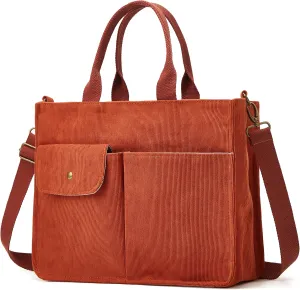 Corduroy Tote Bag for Women Girl Casual Shoulder Handbags Crossbody Bag with Zipper and Outer Pocket
