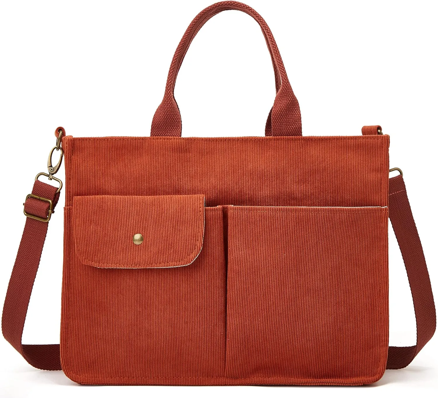 Corduroy Tote Bag for Women Girl Casual Shoulder Handbags Crossbody Bag with Zipper and Outer Pocket