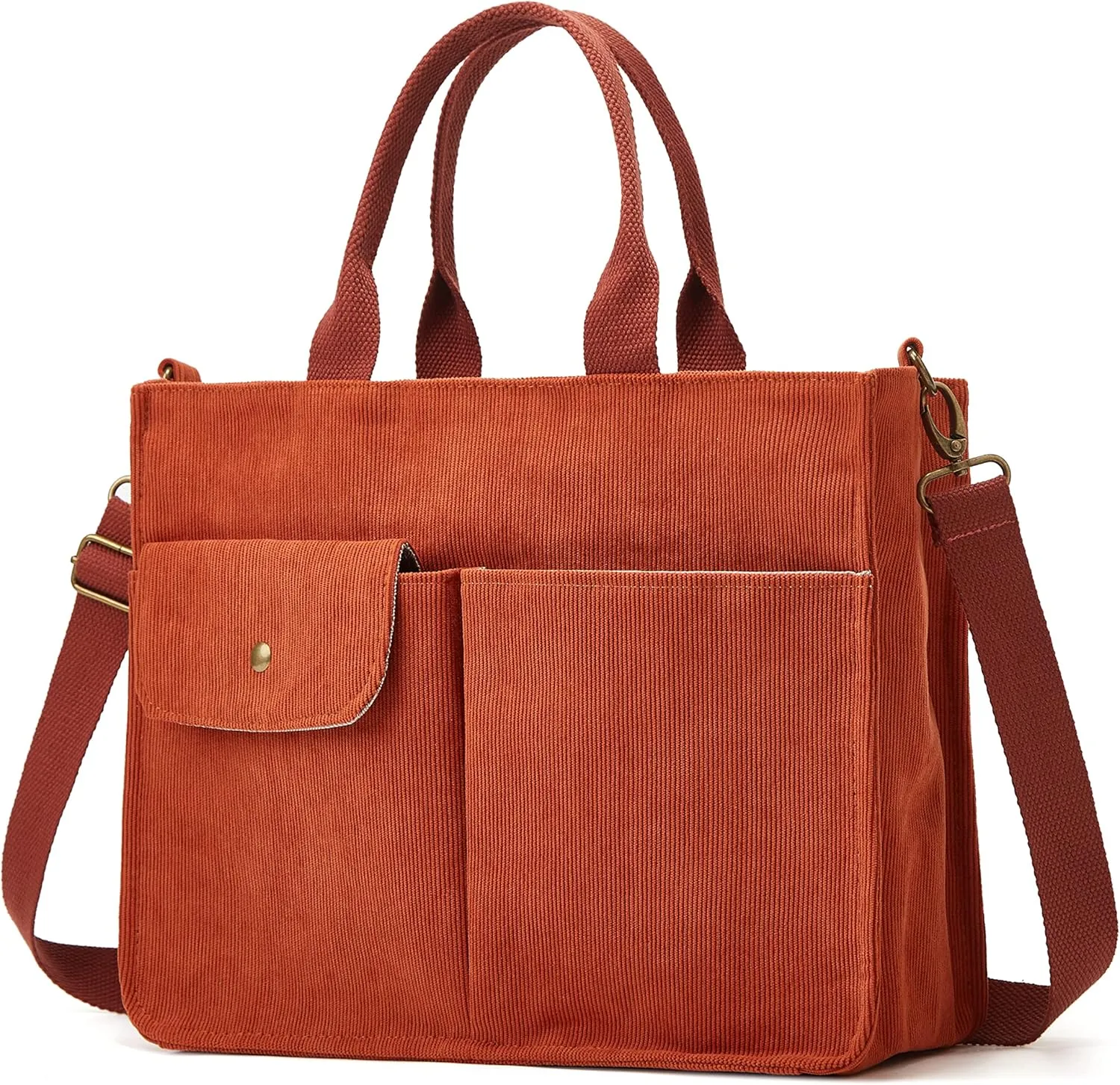 Corduroy Tote Bag for Women Girl Casual Shoulder Handbags Crossbody Bag with Zipper and Outer Pocket