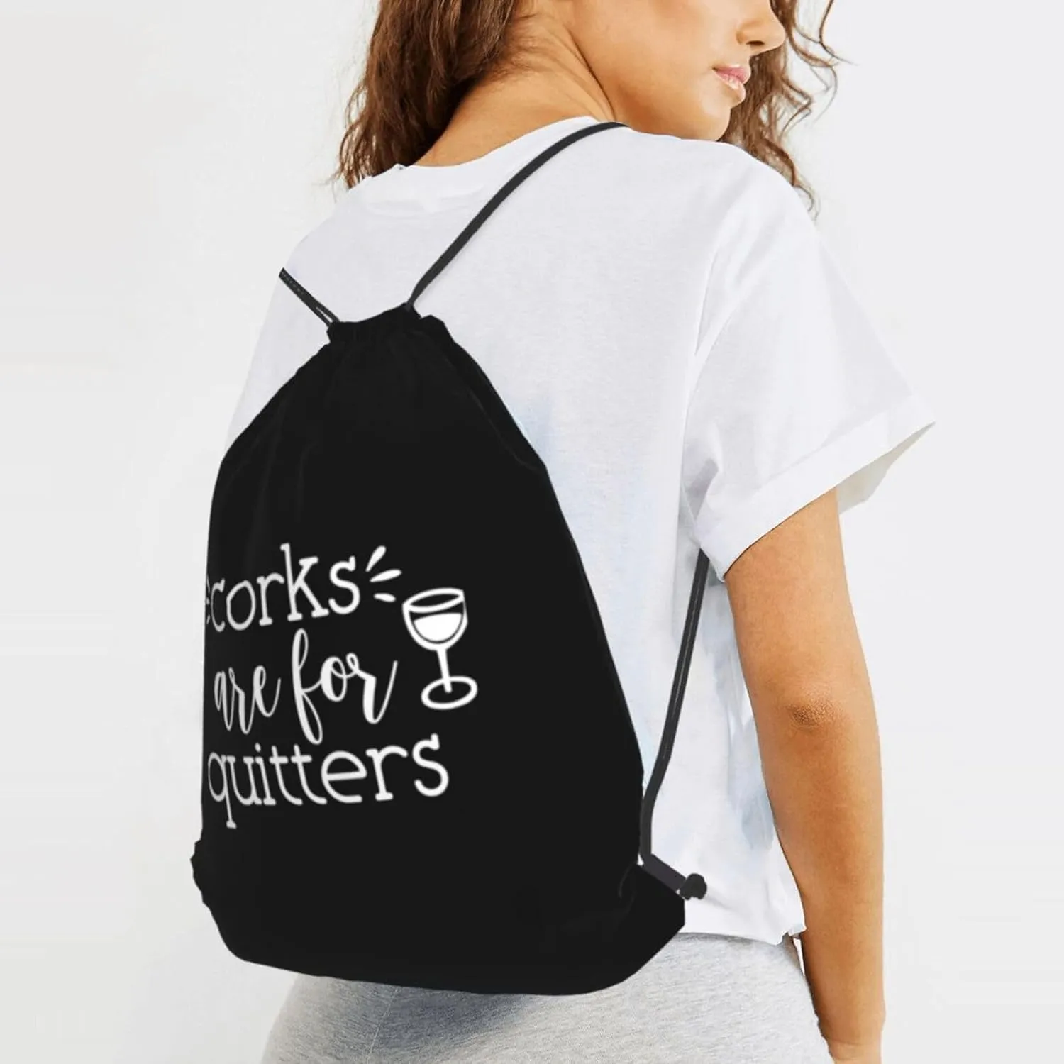 Corks are for Quitters Drawstring Backpack Bag Sport Gym Sackpack for Men Women (Black)