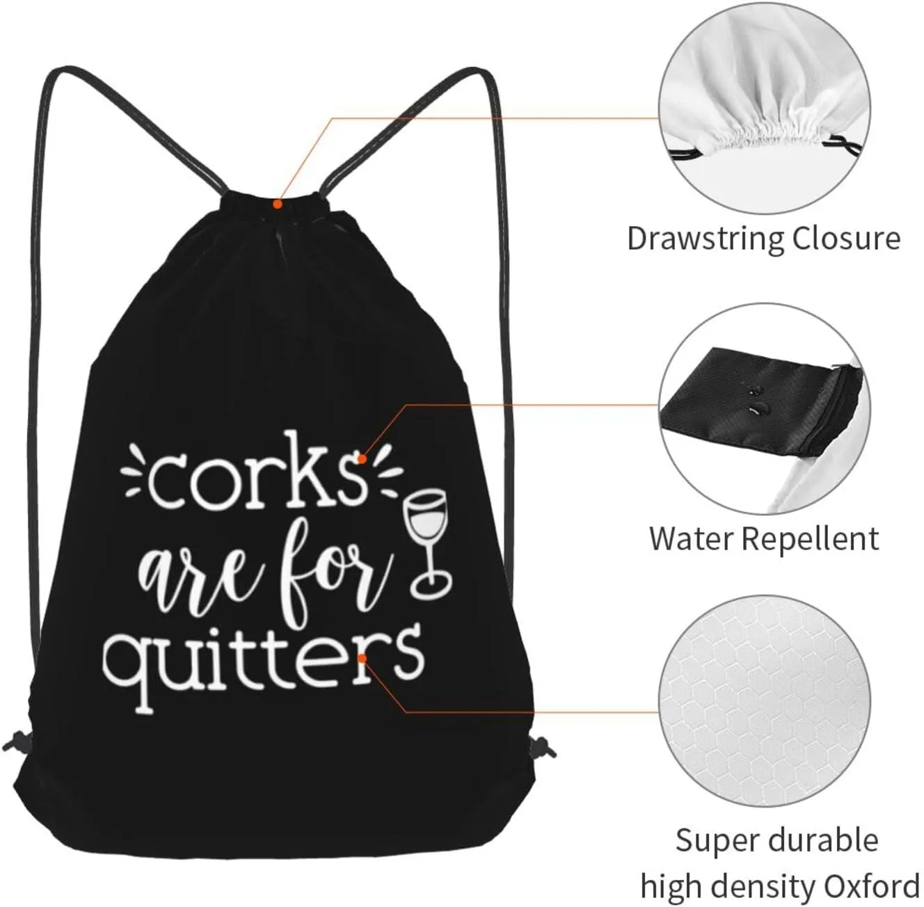 Corks are for Quitters Drawstring Backpack Bag Sport Gym Sackpack for Men Women (Black)