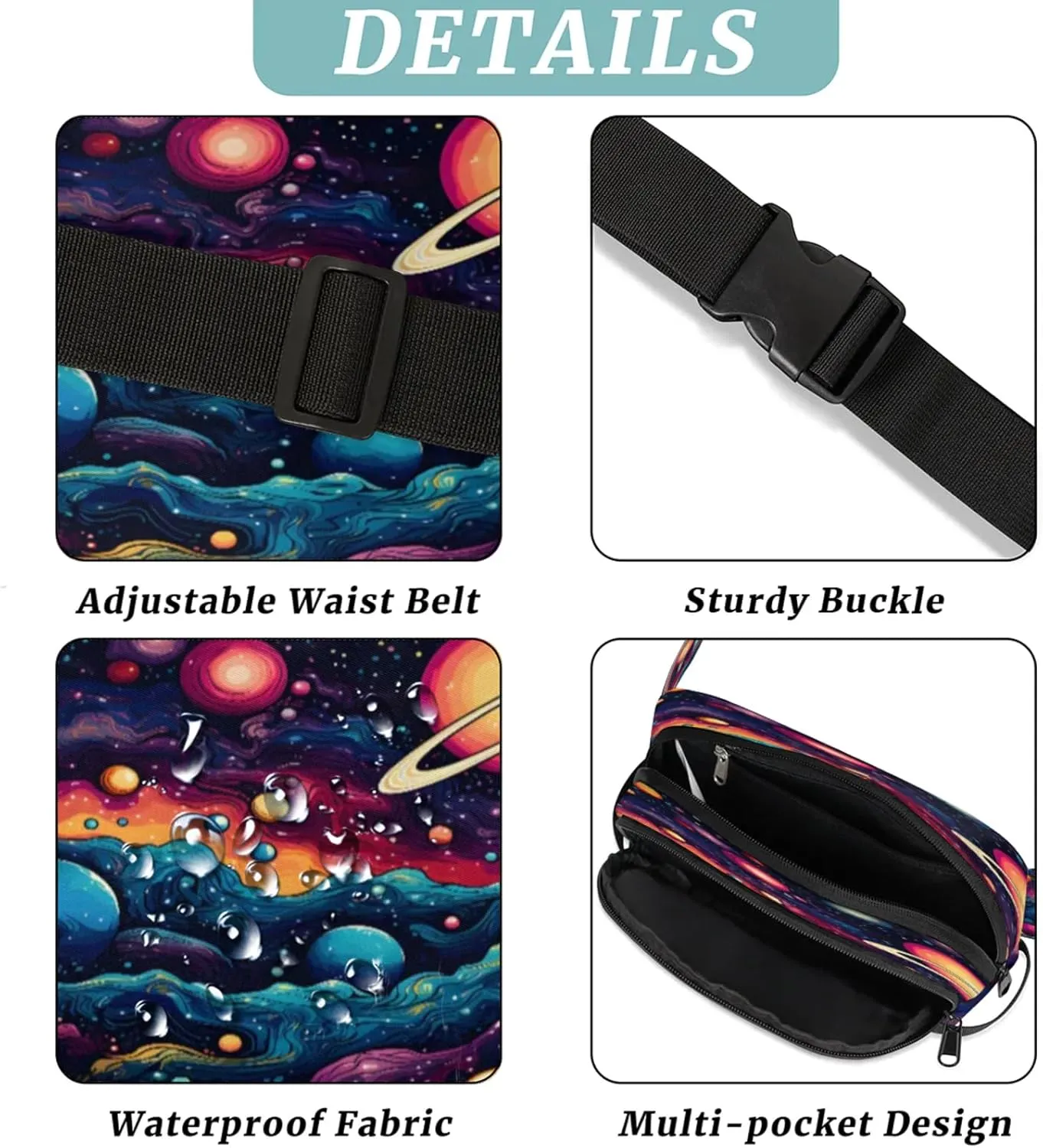 Cosmic Dream Waterproof Unisex Square Fanny Pack, Adjustable Waist Bag with Pockets, Sturdy Lightweight Crossbody Bag for Travel, Running, Hiking (9x6.1x2.5 Inches)