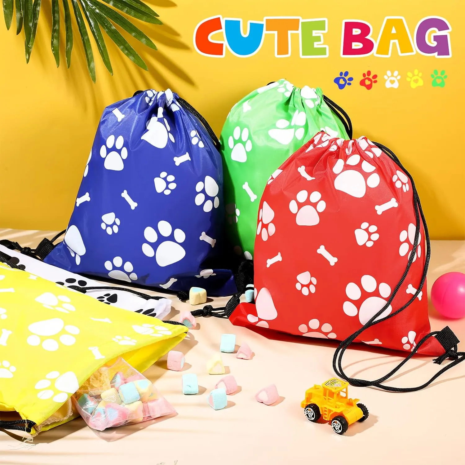 Coume 20 Pcs Small Paw Print Drawstring Backpacks Reusable Paw Bags Cute Puppy String Gift Bags for Kids Graduation Party Travel Favors, 10 x 12 Inch