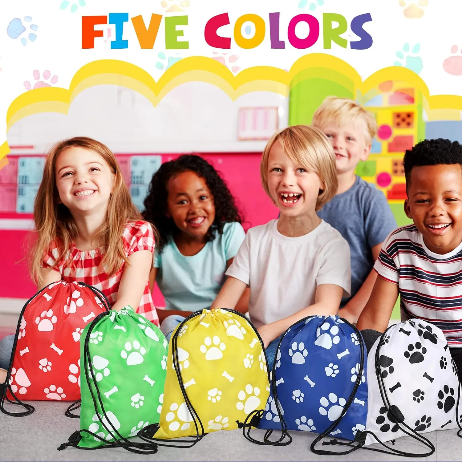 Coume 20 Pcs Small Paw Print Drawstring Backpacks Reusable Paw Bags Cute Puppy String Gift Bags for Kids Graduation Party Travel Favors, 10 x 12 Inch