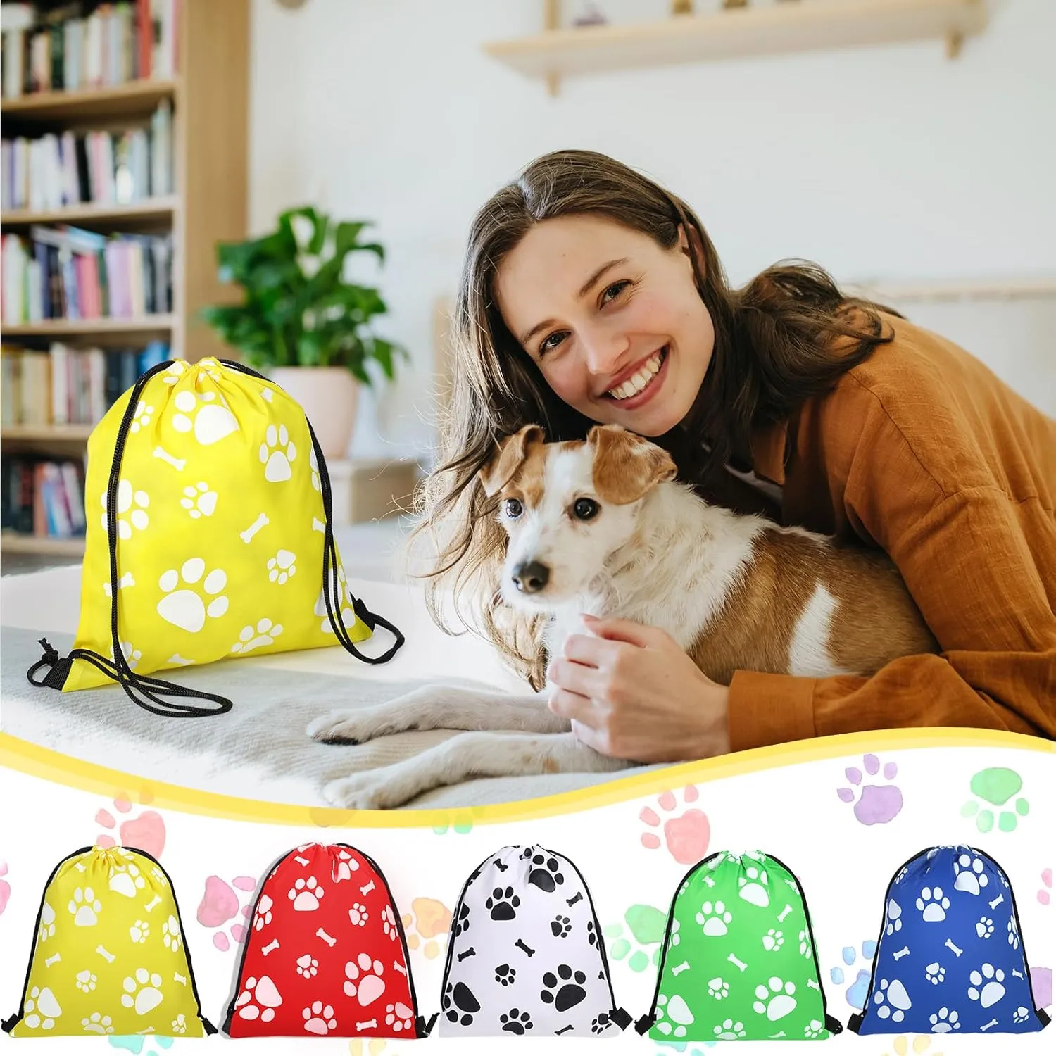 Coume 20 Pcs Small Paw Print Drawstring Backpacks Reusable Paw Bags Cute Puppy String Gift Bags for Kids Graduation Party Travel Favors, 10 x 12 Inch