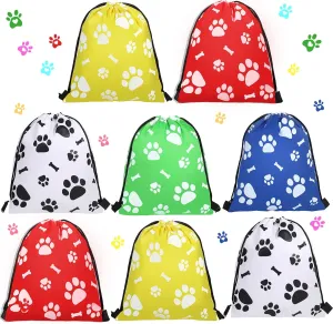 Coume 20 Pcs Small Paw Print Drawstring Backpacks Reusable Paw Bags Cute Puppy String Gift Bags for Kids Graduation Party Travel Favors, 10 x 12 Inch