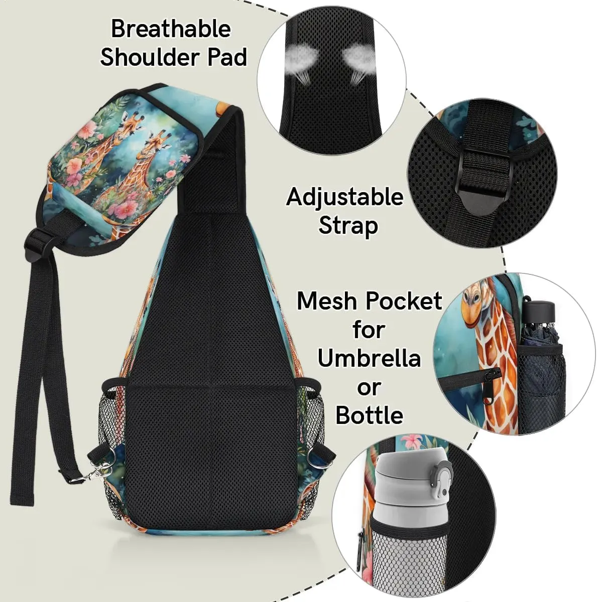 Couple Giraffes Sling Bag for Women Men, Waterproof Crossbody Sling Backpack Travel Outdoor Sports Chest Bag