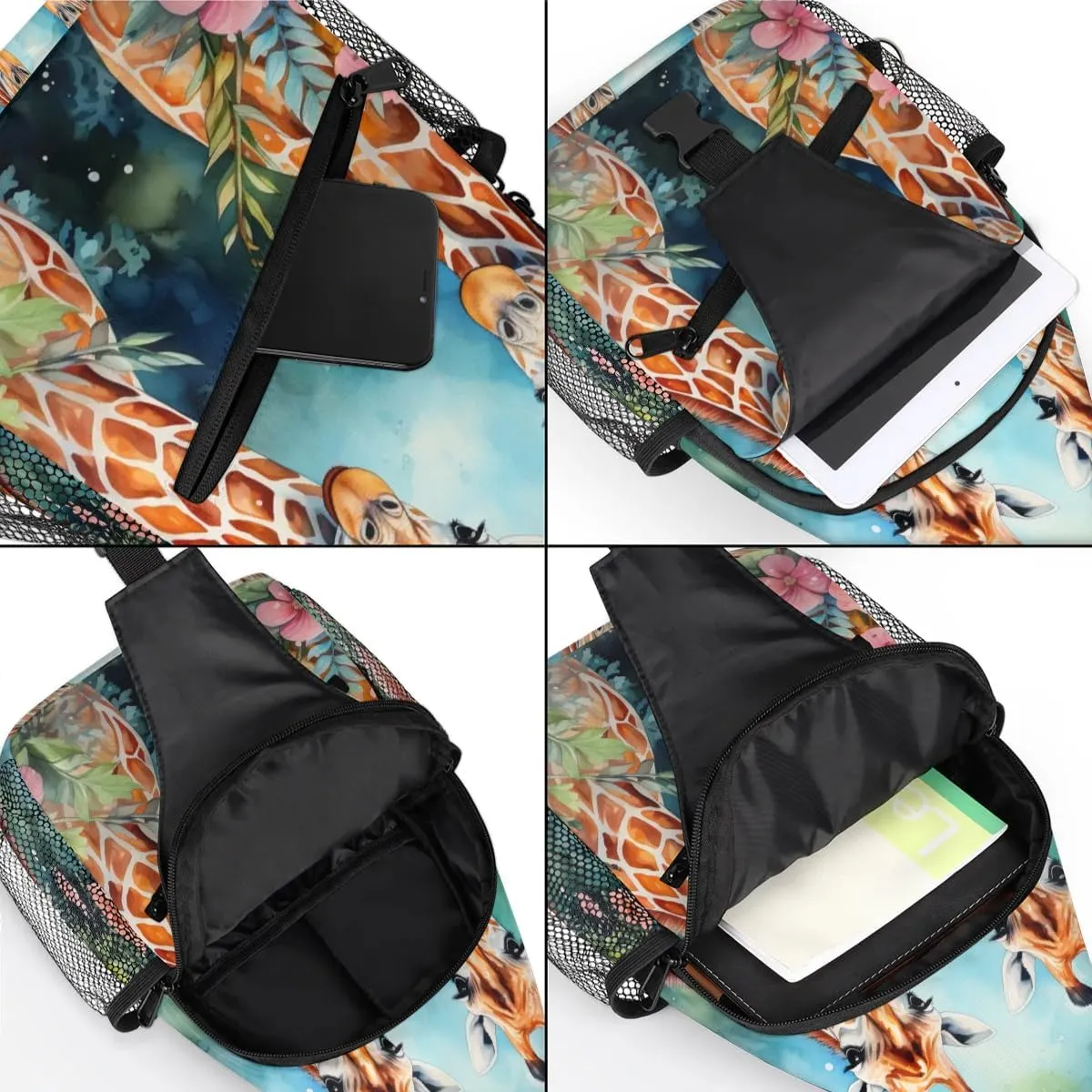 Couple Giraffes Sling Bag for Women Men, Waterproof Crossbody Sling Backpack Travel Outdoor Sports Chest Bag