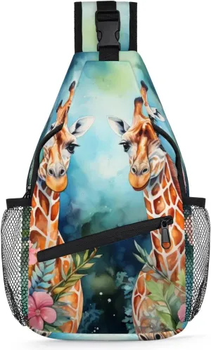 Couple Giraffes Sling Bag for Women Men, Waterproof Crossbody Sling Backpack Travel Outdoor Sports Chest Bag