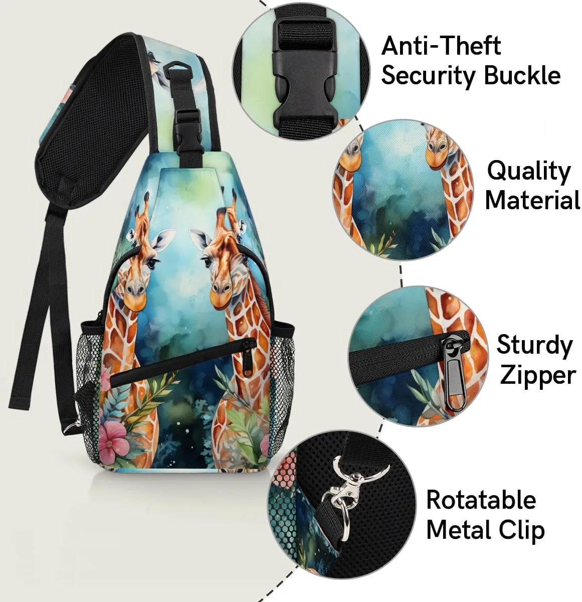 Couple Giraffes Sling Bag for Women Men, Waterproof Crossbody Sling Backpack Travel Outdoor Sports Chest Bag