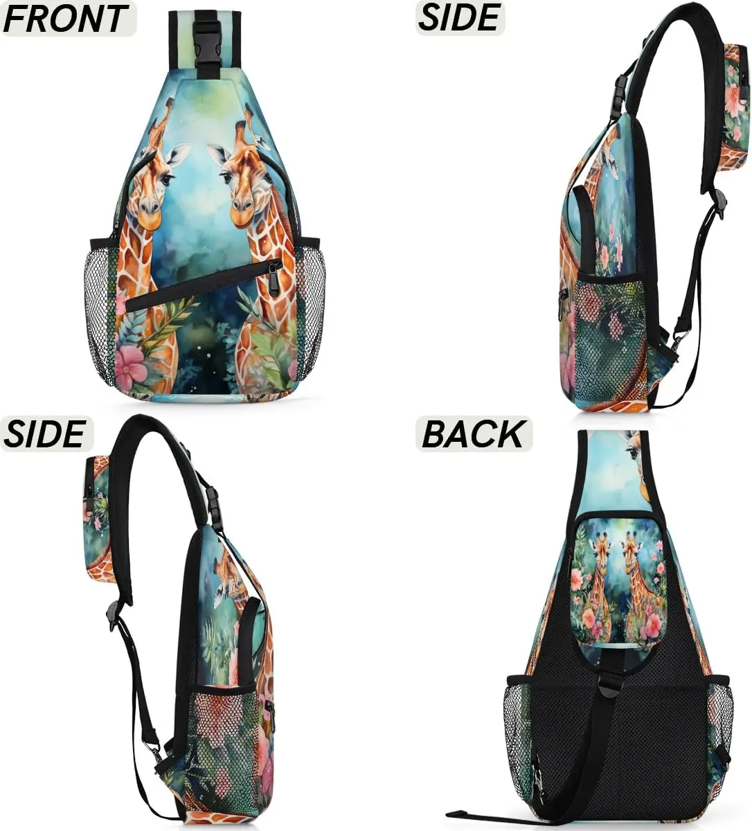 Couple Giraffes Sling Bag for Women Men, Waterproof Crossbody Sling Backpack Travel Outdoor Sports Chest Bag