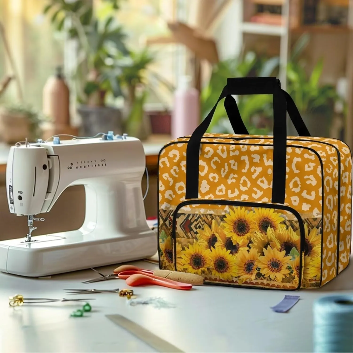 Cow Sunflower Knitting Bag Yarn Storage Bag, Knitting Bag for Yarn Skeins, Crochet Hooks, Knitting Needles Sewing Accessories