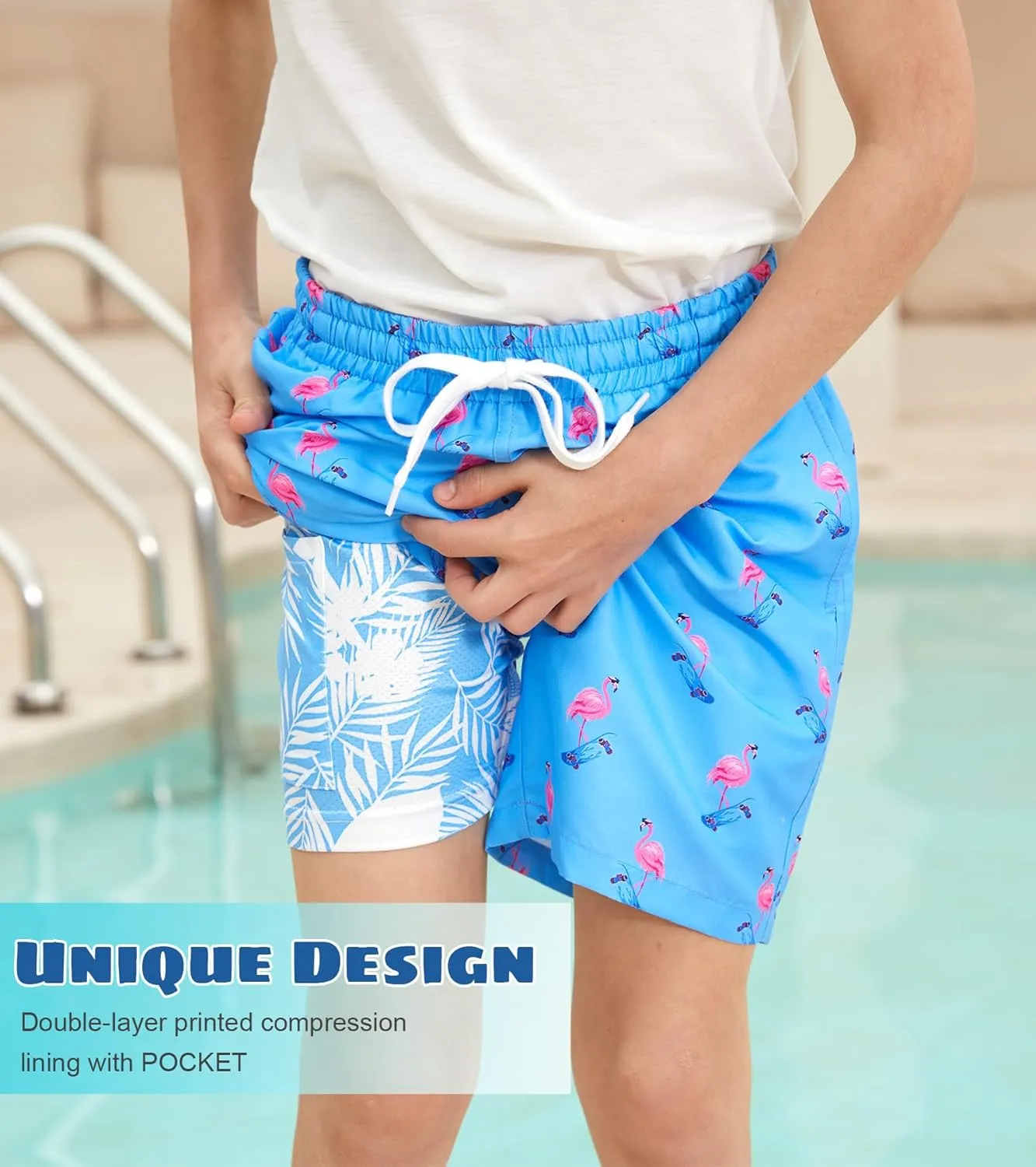 Cozople 7-20T Boys Swim Trunks with Compression Liner Big Boys Quick Dry Bathing Suit Stretch 2 in 1 Beach Swimming Shorts