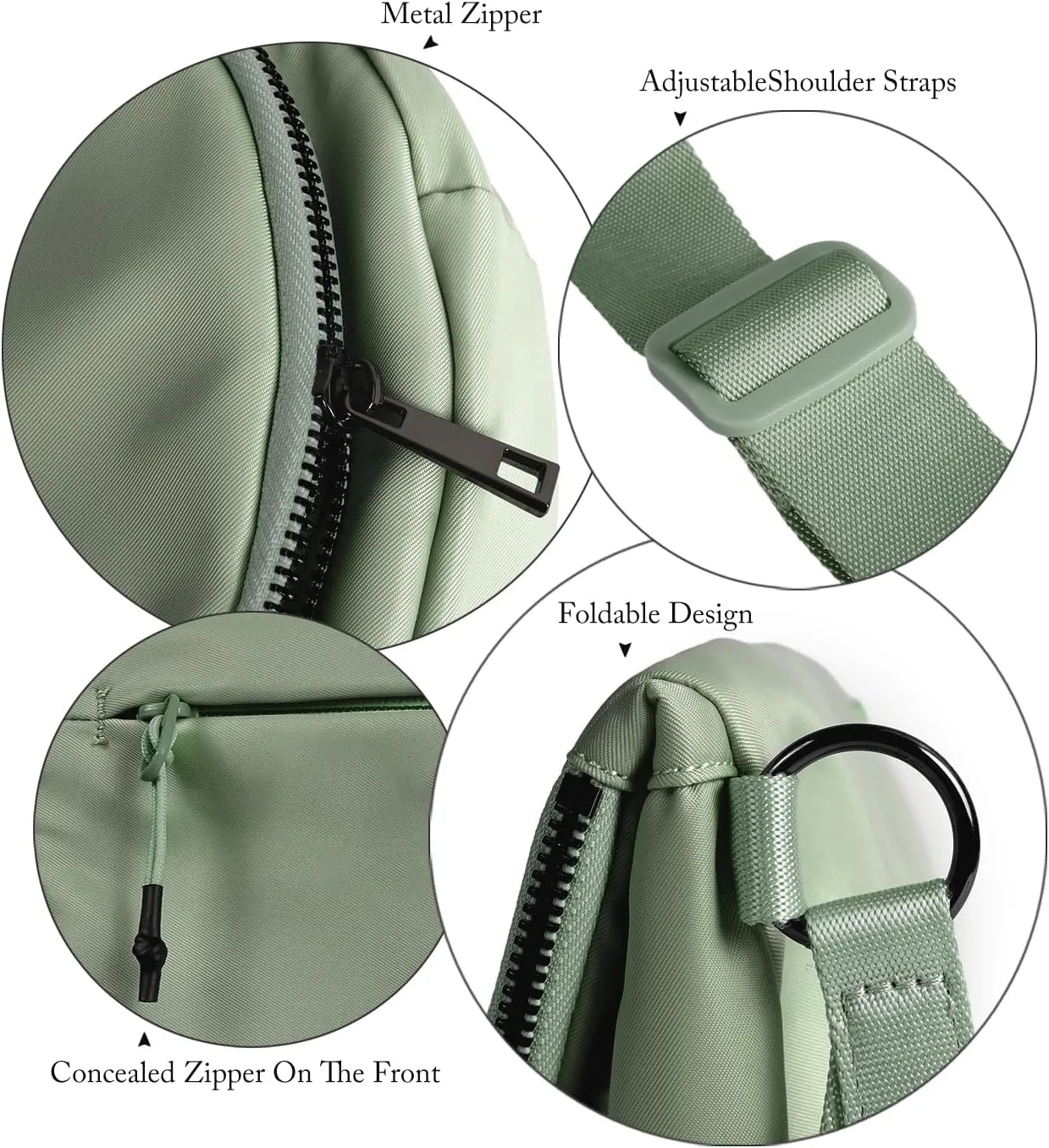 Crescent Bag for Women and Men, Fashion Medium Nylon Folding Crescent Moon Bag Single Shoulder Bag with Adjustable Strap