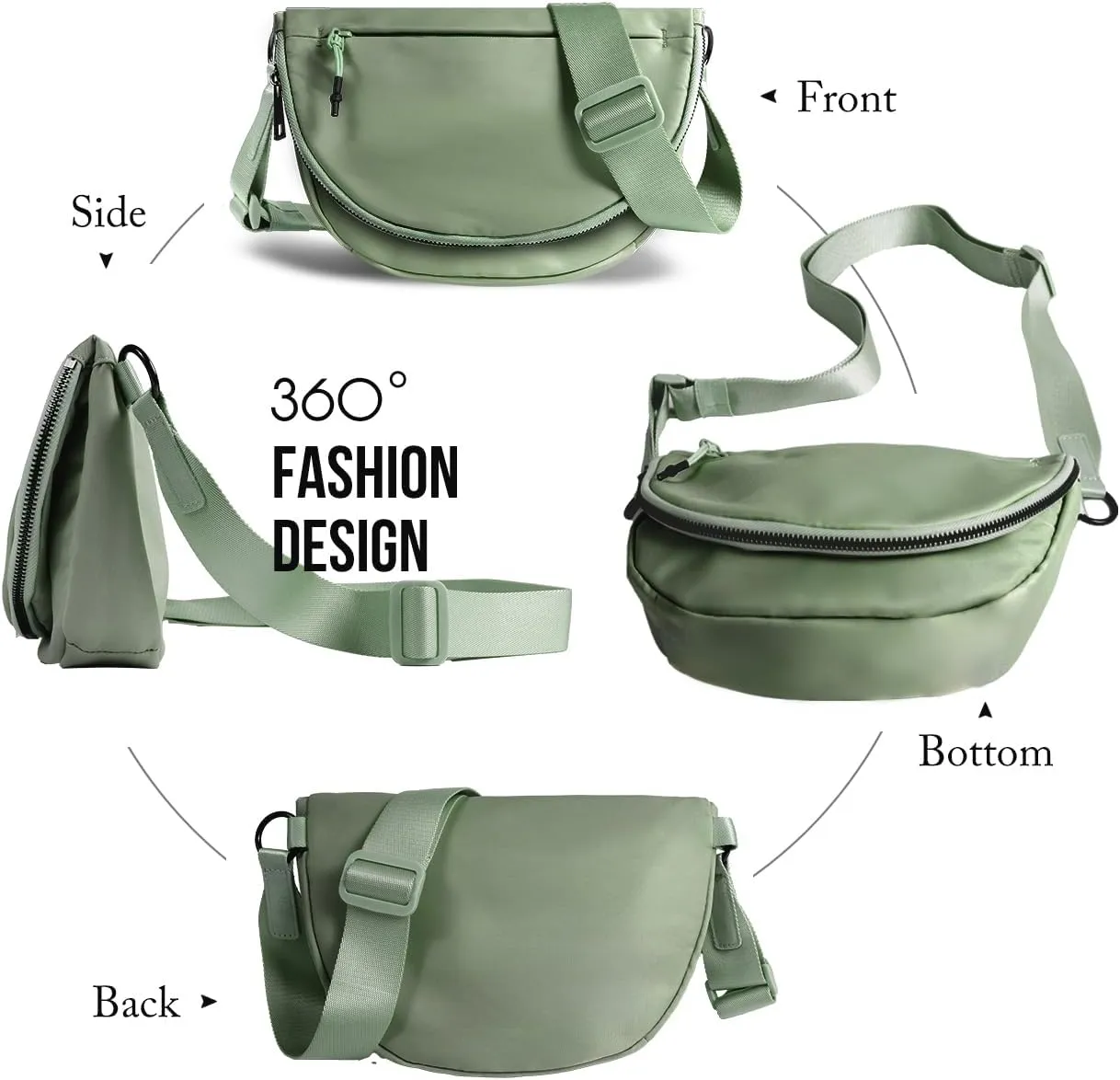 Crescent Bag for Women and Men, Fashion Medium Nylon Folding Crescent Moon Bag Single Shoulder Bag with Adjustable Strap