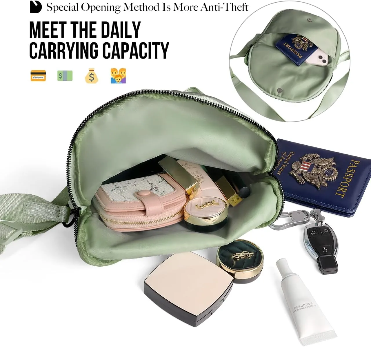 Crescent Bag for Women and Men, Fashion Medium Nylon Folding Crescent Moon Bag Single Shoulder Bag with Adjustable Strap